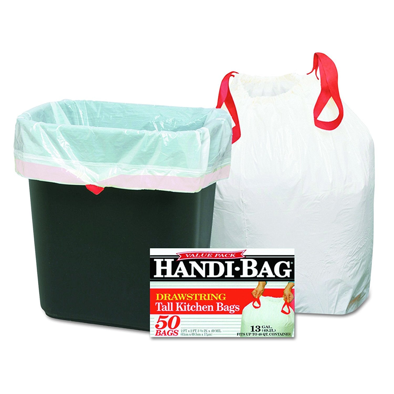 HANDI-BAGS Drawstring Tall Kitchen 13gal - 50ct/6pk