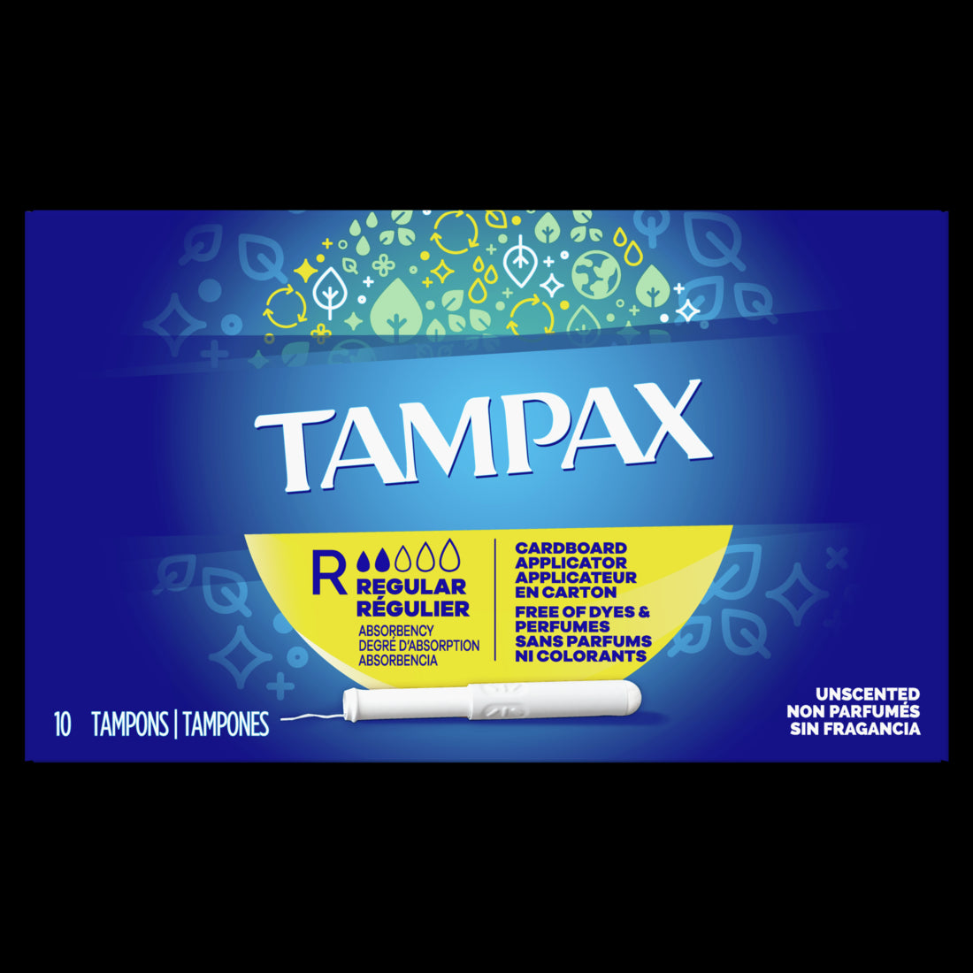 Tampax Cardboard Tampons Regular Absorbency Anti-Slip Grip LeakGuard Skirt Unscented- 10ct/48pk