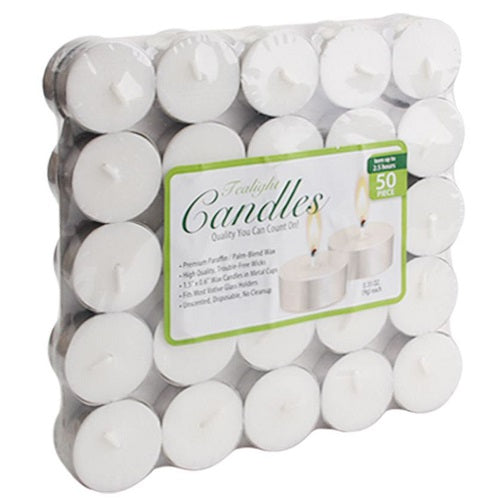 Tea Light Candles Shrink Unscented White in Tin Cup - 50ct/24pk