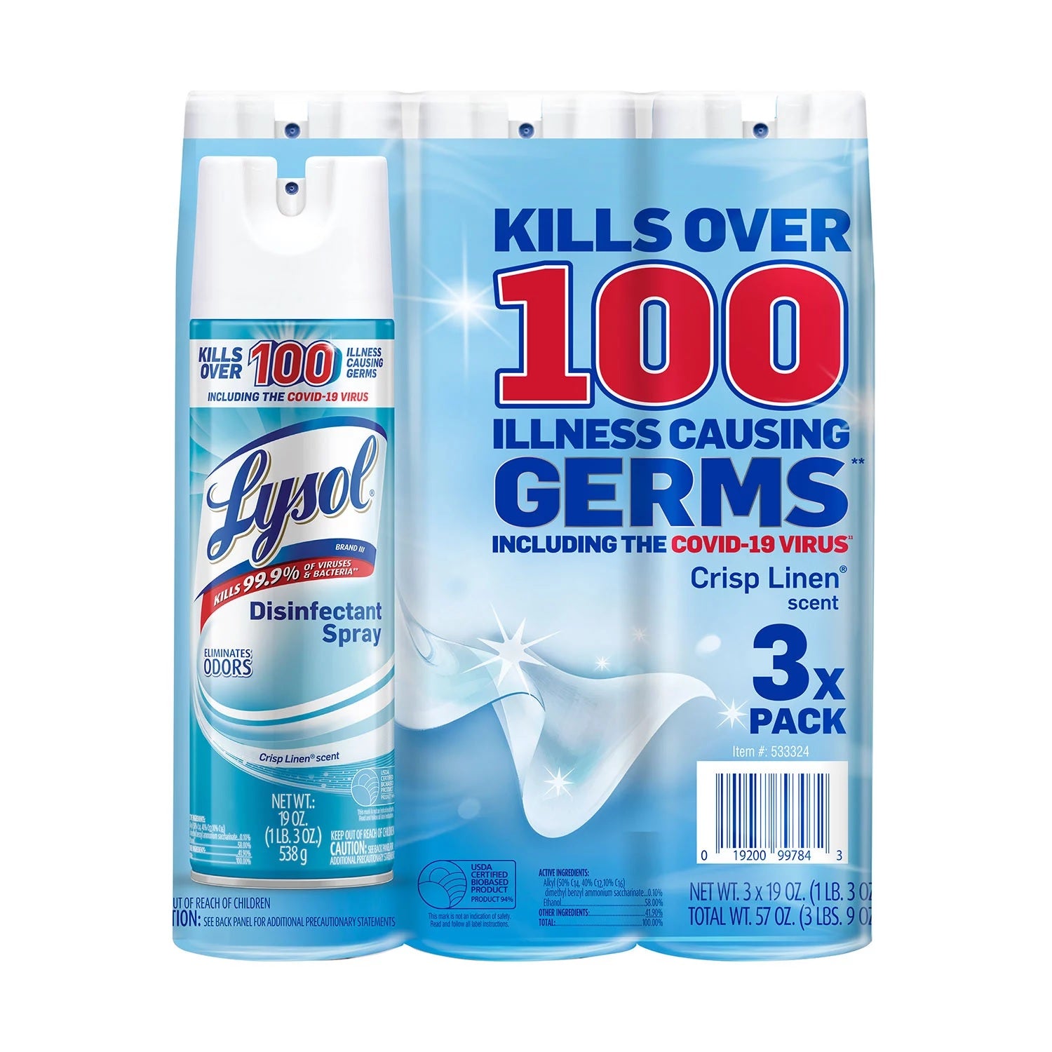 LYSOL Disinfect.Spray CRISP LINEN - 19oz/ 3x4 = 12pk