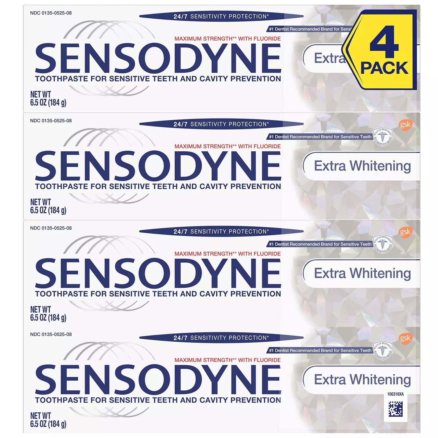 Sensodyne Extra Whitening Toothpaste - 6.5oz/4pk