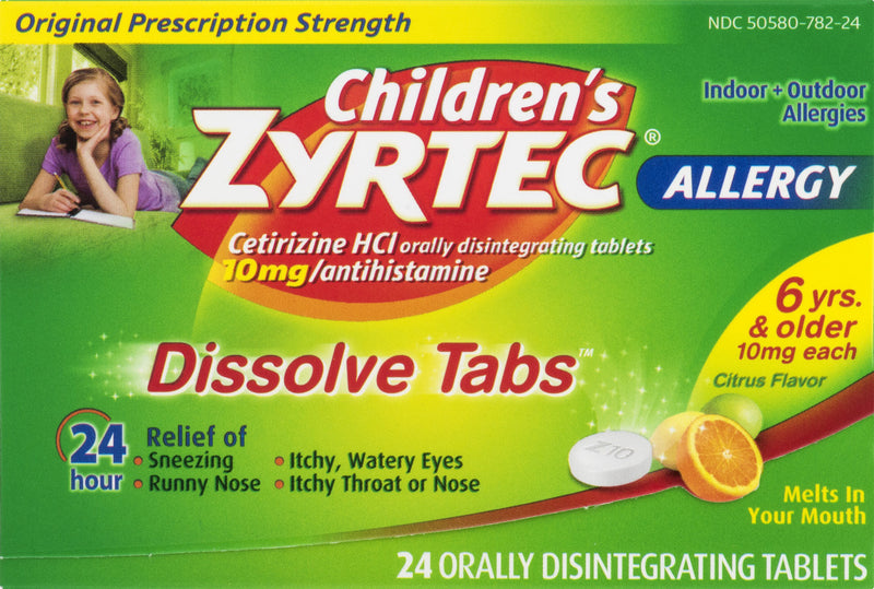 Children's Zyrtec Allergy Antihistamine 24 Hour Relief 6 yrs. & Older 10mg Dissolve Tabs Citrus Flavor - 24ct/36pk