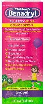 Children's Benadryl Allergy Plus Congestion Oral Solution Grape Flavored - 4oz/3pk