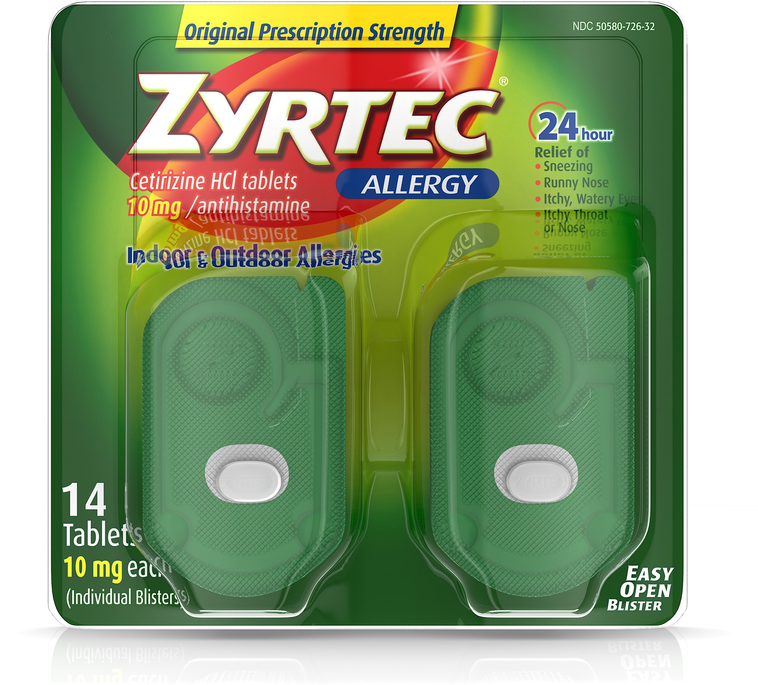 Zyrtec Allergy Antihistamine 24 Hour Relief 10mg Tablets (Portable Pouch/1 Tablet) - 14ct/24pk