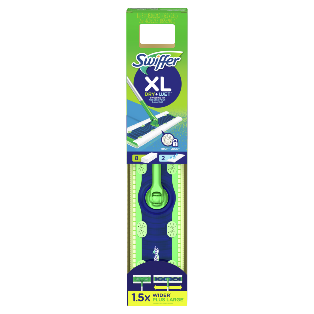 Swiffer Sweeper Dry + Wet XL Sweeping Kit (1 Sweeper, 8 Dry Cloths, 2 Wet Cloths) - 4pk