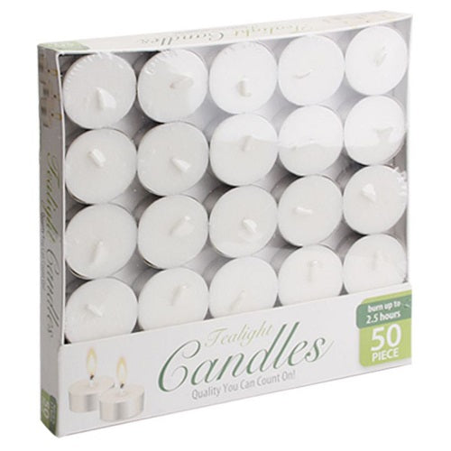 Tea Light Candles BOX Unscented White in Tin Cup - 50ct/24pk