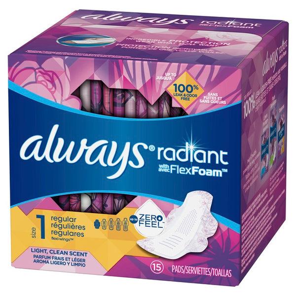 Always Radiant Flex Foam Regular Size 1 Light Clean Scent w/Wings - 15ct/12pk