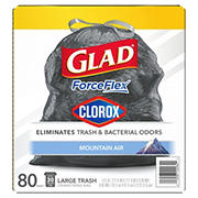 Glad Large Drawstring Trash Bags Force Flex Mountain Air 30 Gal - 80ct/1pk