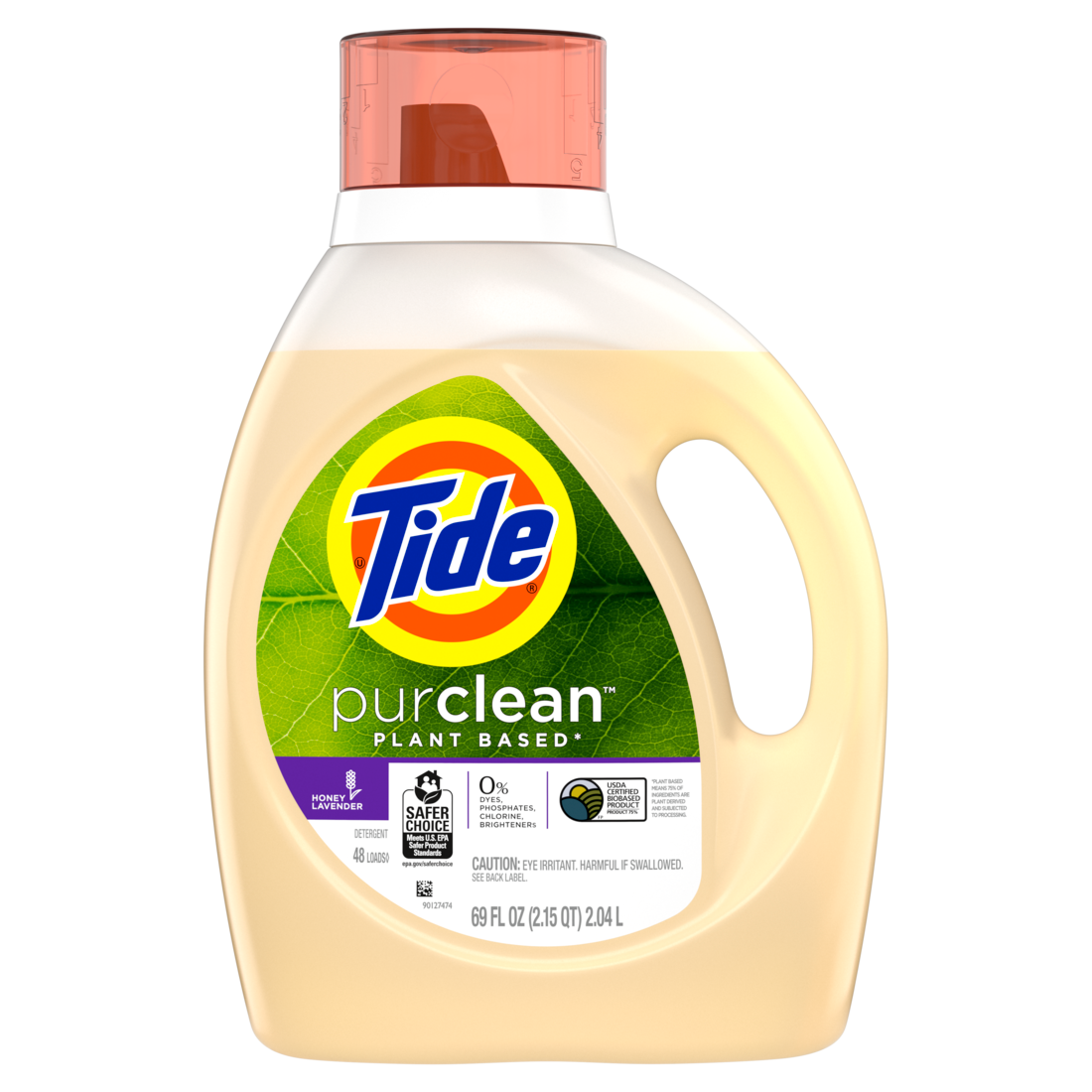 Tide purclean Liquid Detergent, Honey Lavender Scent 75% Plant-Based 48 Loads - 69oz/4pk