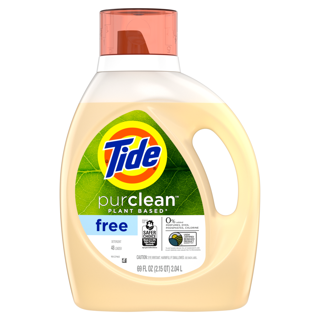 Tide purclean Liquid Detergent Unscented 75% Plant-Based 48 loads - 69oz/4pk