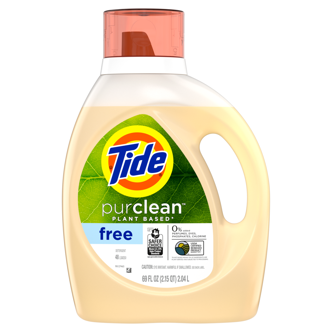 Tide purclean Liquid Detergent, Unscented 75% Plant-Based 48 loads - 69oz/4pk