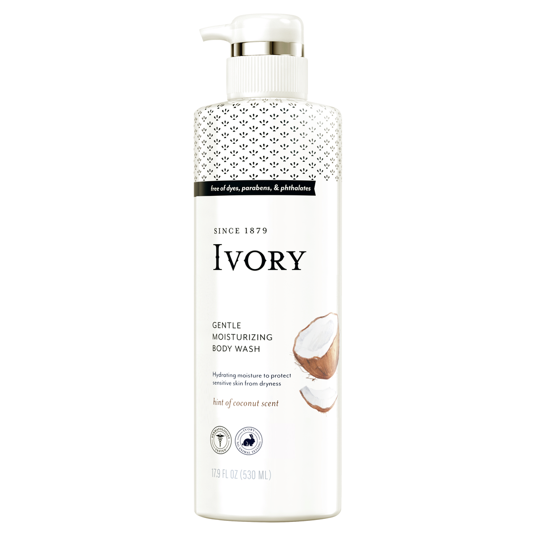Ivory Gentle Moisturizing Body Wash for Dry, Sensitive Skin, Hint of Coconut Scent - 17.9oz/4pk