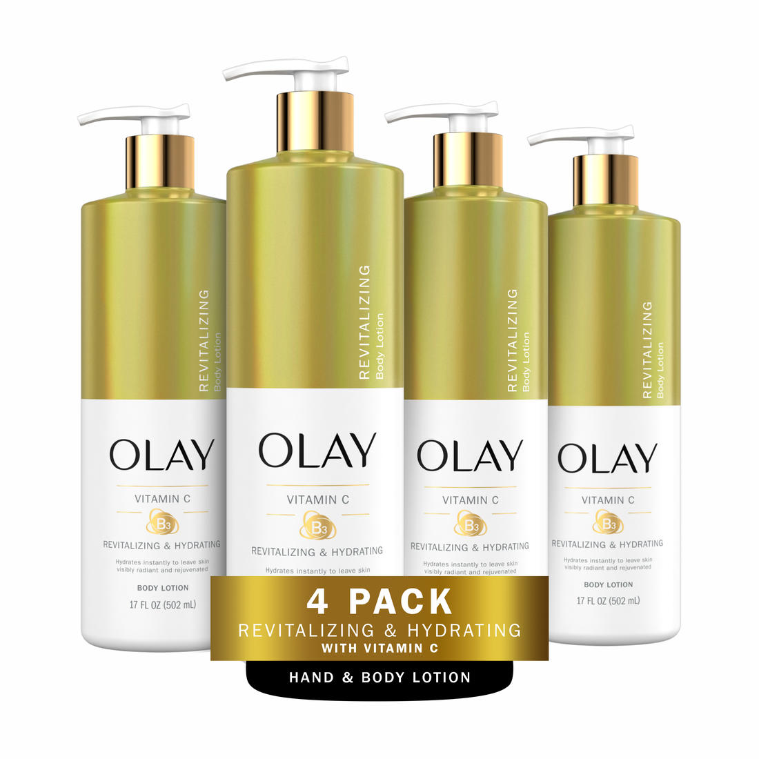 Olay Revitalizing & Hydrating Hand and Body Lotion with Vitamin C Pump - 17oz/4pk