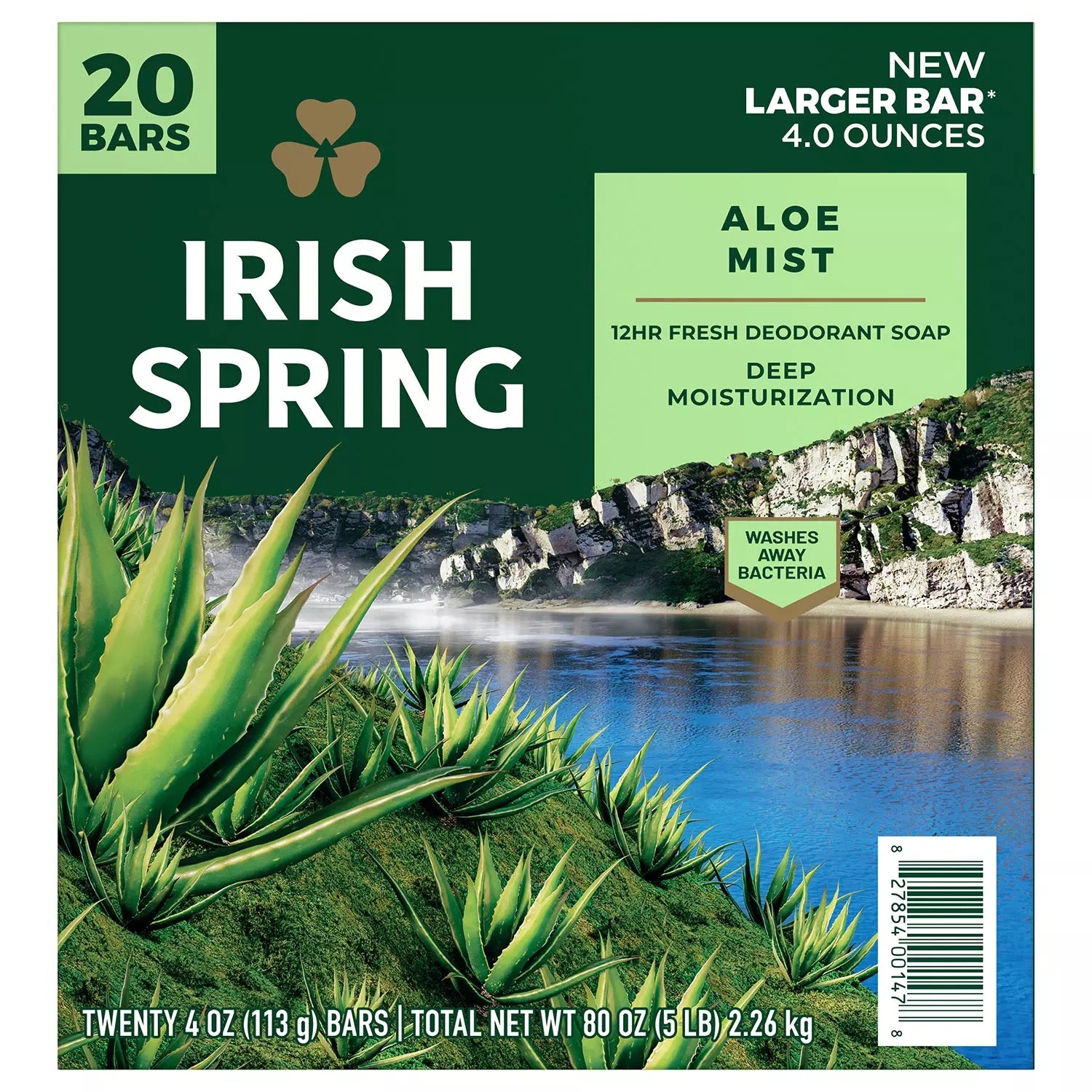 Irish Spring Bar Soap, Aloe 20 Bars - 4oz/4pk