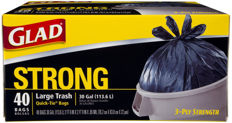 Glad Trash Quick-Tie Black 30 Gallon 40ct/4pk