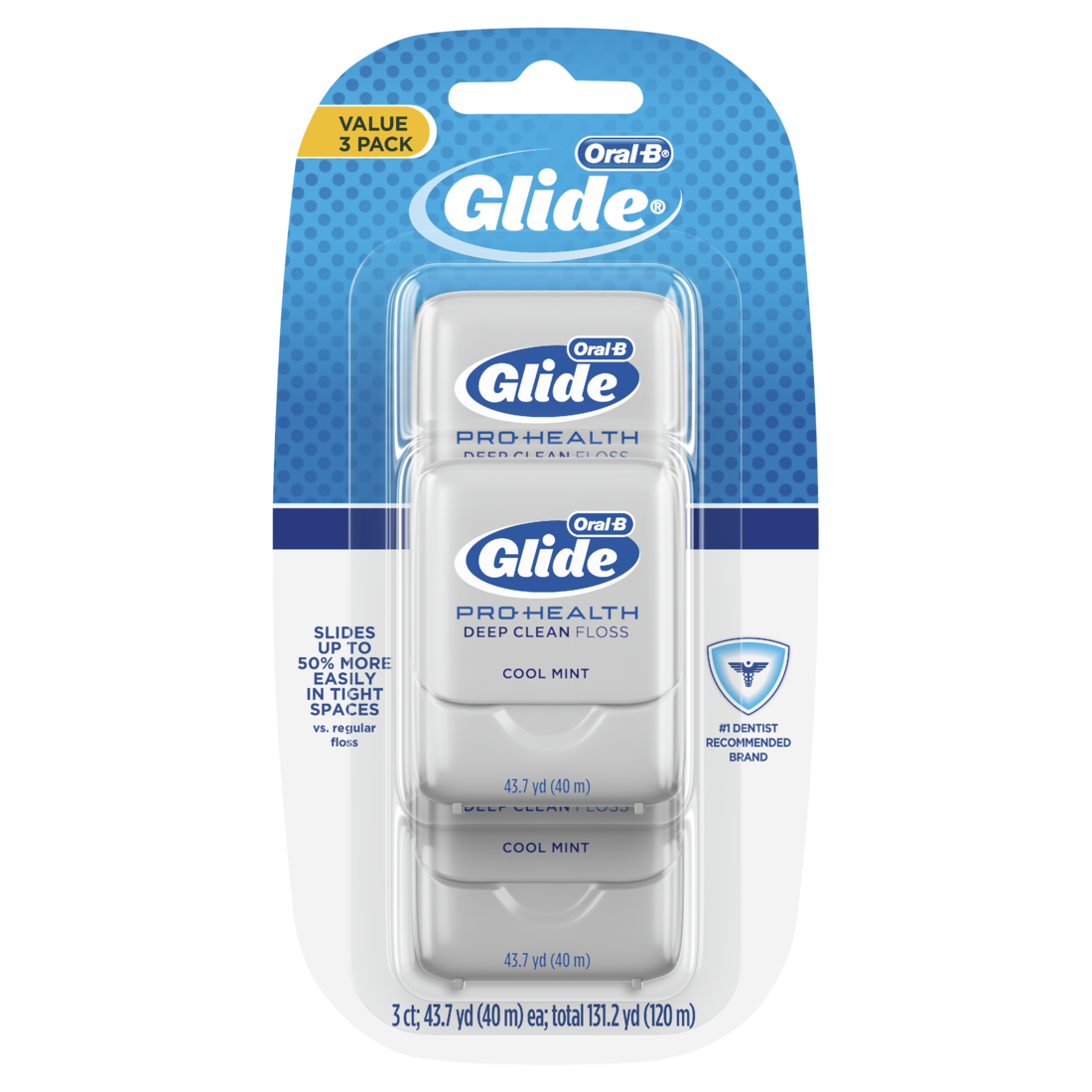 Oral-B Glide Pro-Health Deep Clean Cool Mint Dental Floss, Value 3 Pack - 40m each x 3/16pk