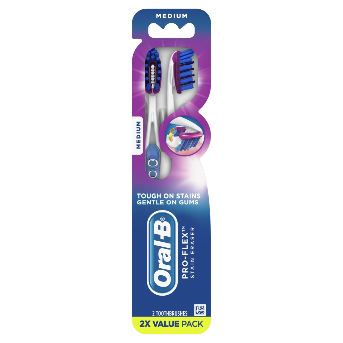 Oral-B 3D White Pro-Flex Stain Eraser Toothbrushes, Medium - 2ct/72pk