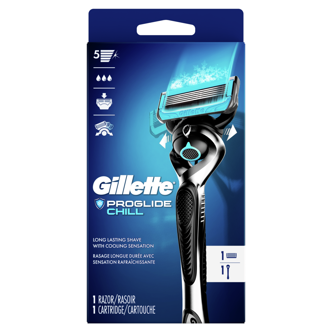 Gillette ProGlide Chill Men's Razor Handle + 1 Blade Refill /6pk