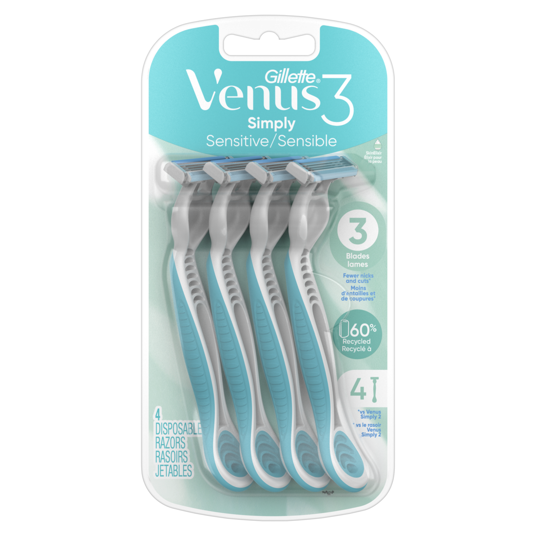 Gillette Venus Simply 3 Sensitive Disposable Razors - 4ct/4pk