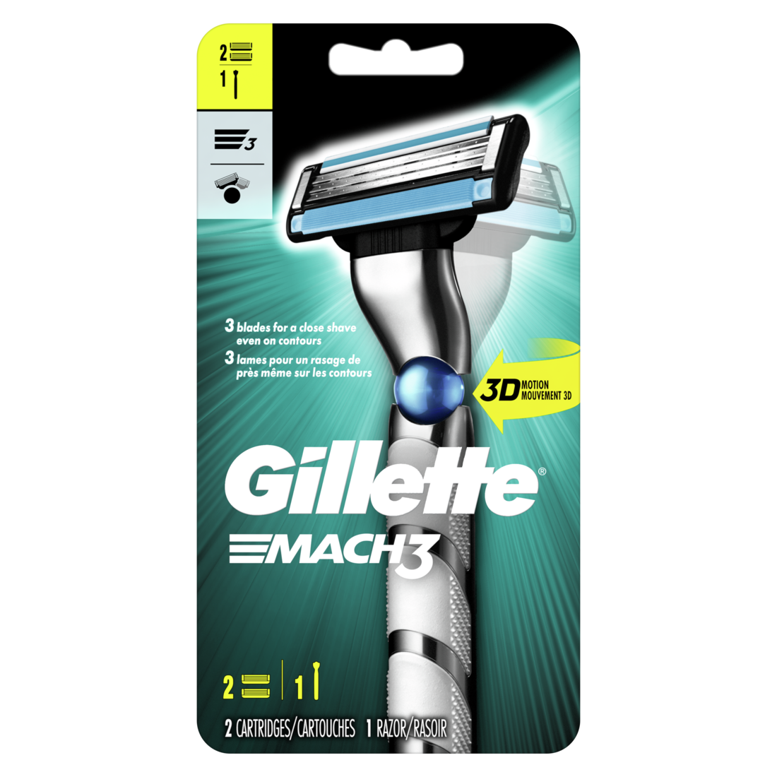 Gillette Mach3 3D Men's Razor Handle + 2 Blade Refills /6pk