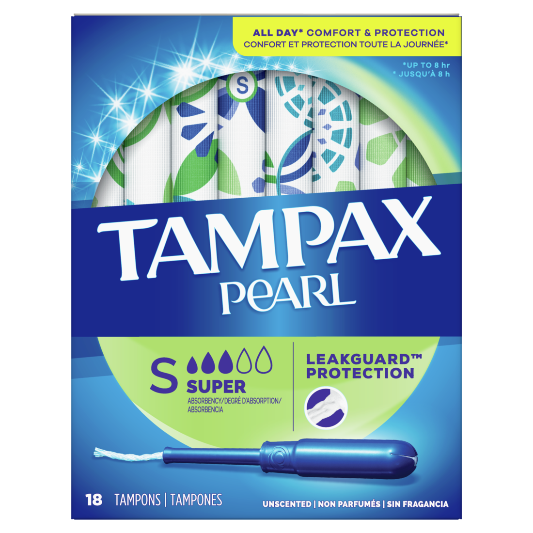 Tampax Pearl Tampons Super Absorbency Unscented - 18ct/12pk