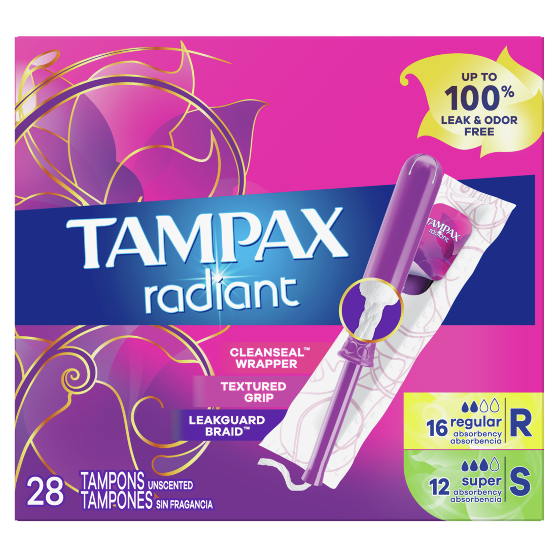 Tampax Radiant Cleanseal Wrapper Regular & Super - 28ct/6pk