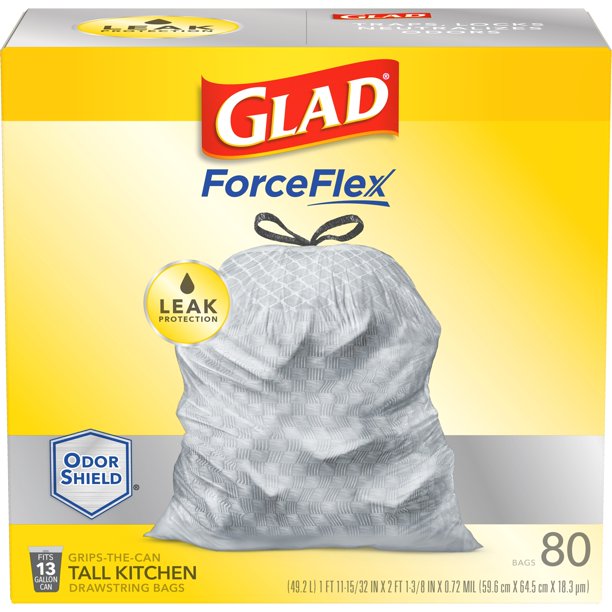 Glad ForceFlex Plus Drawstring Unscented Odor Shield 13 Gallon - 80ct/3pk
