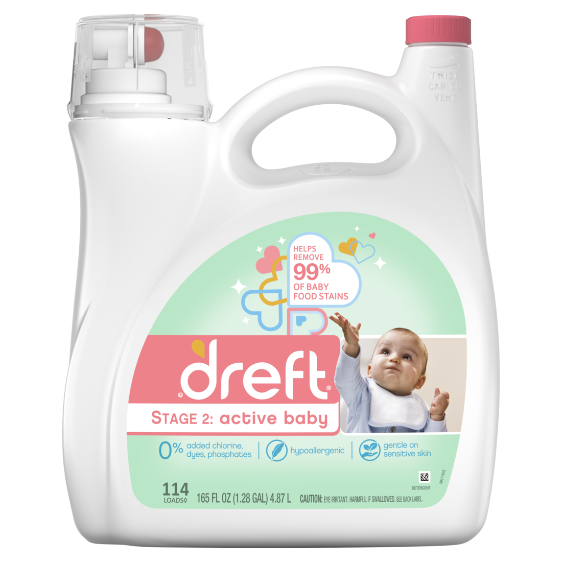 Dreft Stage 2: Active Baby Liquid Laundry Detergent, 114 Loads - 165oz/4pk