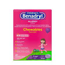 Children's Benadryl Allergy Antihistamine Chewable Tablets Grape Flavored - 20ct/24pk