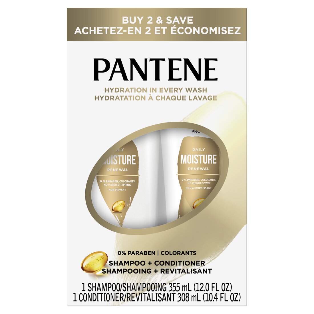 PANTENE PRO-V Daily Dual Pack Shampoo 12oz + Conditioner -10.4oz/4pk