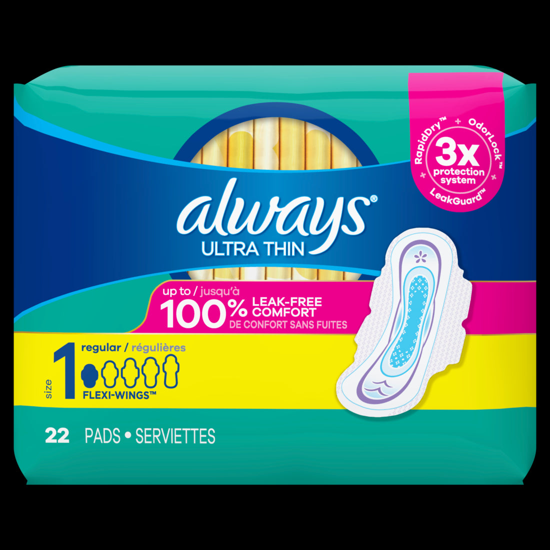 Always Ultra Thin Daytime Pads with Wings Size 1 Regular Unscented - 22ct/6pk