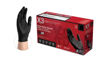 X3 Black Nitrile PF Ind Gloves M - 100ct/10pk