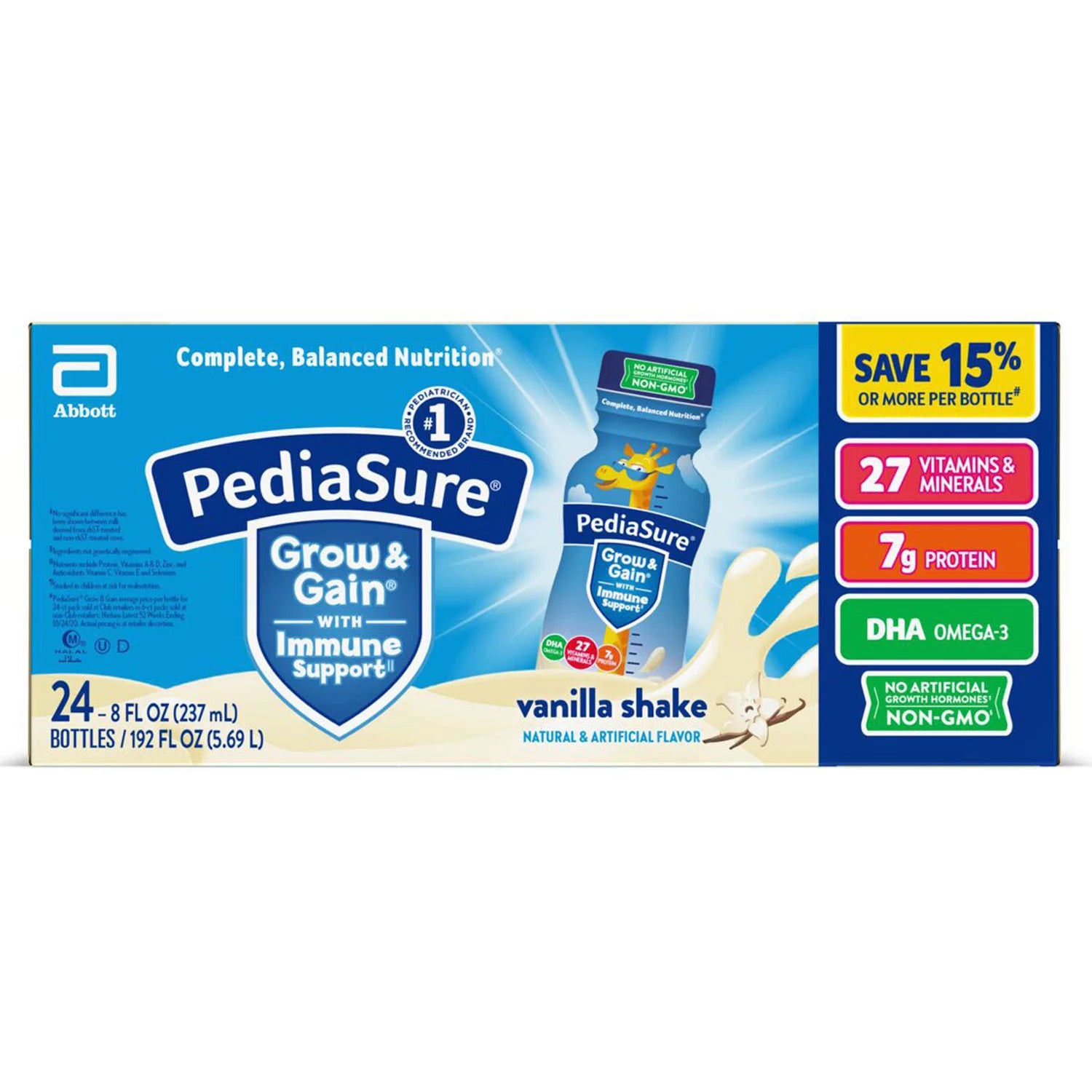 PediaSure Grow and Gain Nutrition Shake for Kids Vanilla - 8oz/24 pk