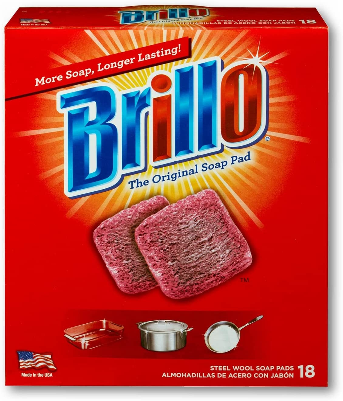 Brillo Steel Wool Soap Pads Red - 18ct/12pk