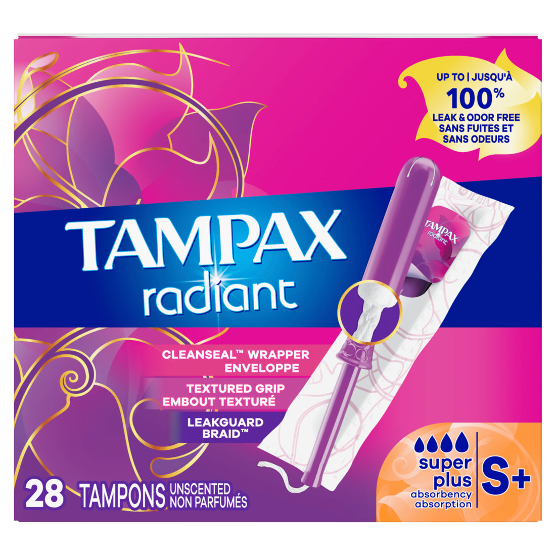 Tampax Radiant Tampons with LeakGuard Braid Super Plus Absorbency Unscented - 28ct/6pk