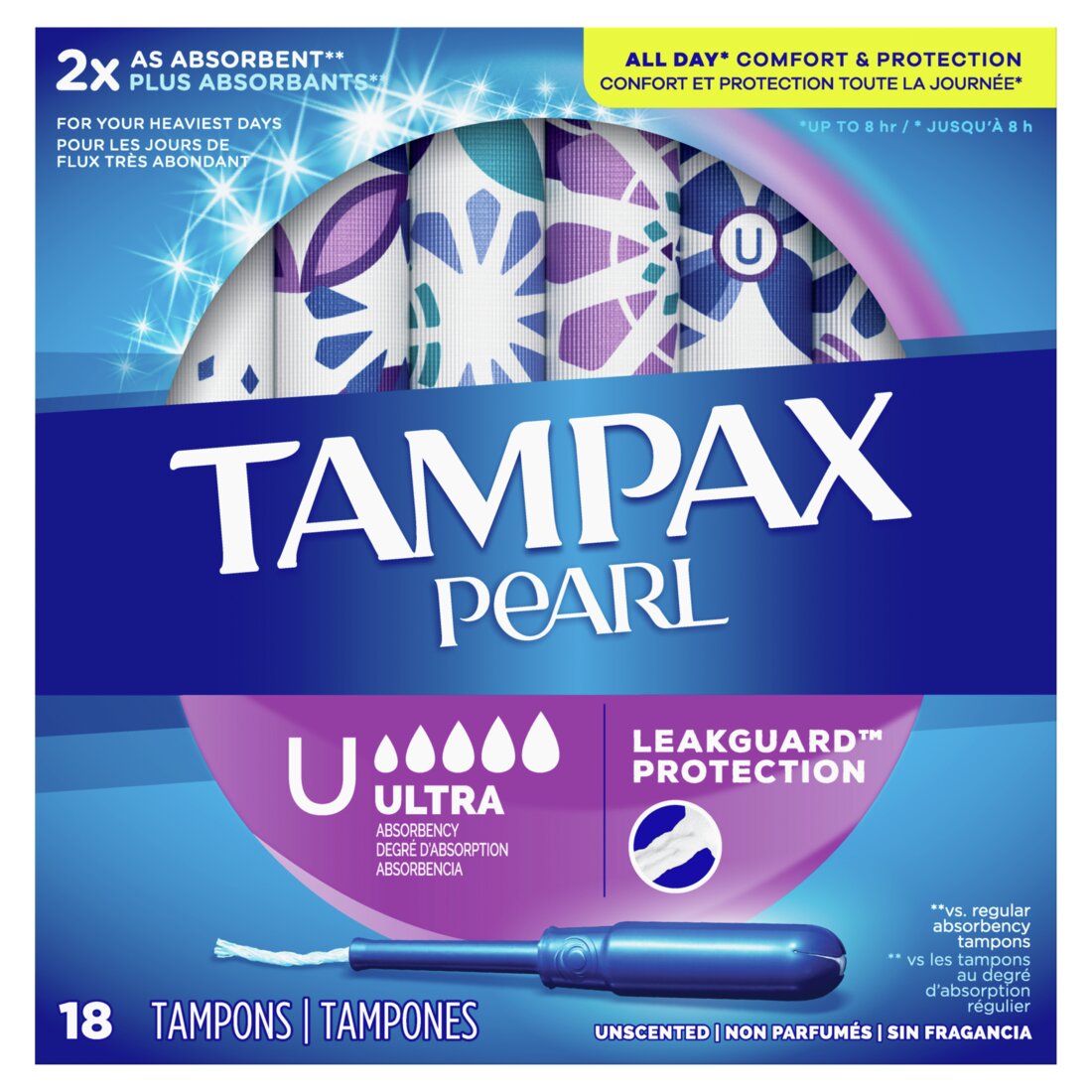 Tampax Pearl Tampons Ultra Absorbency Unscented - 18ct/12pk