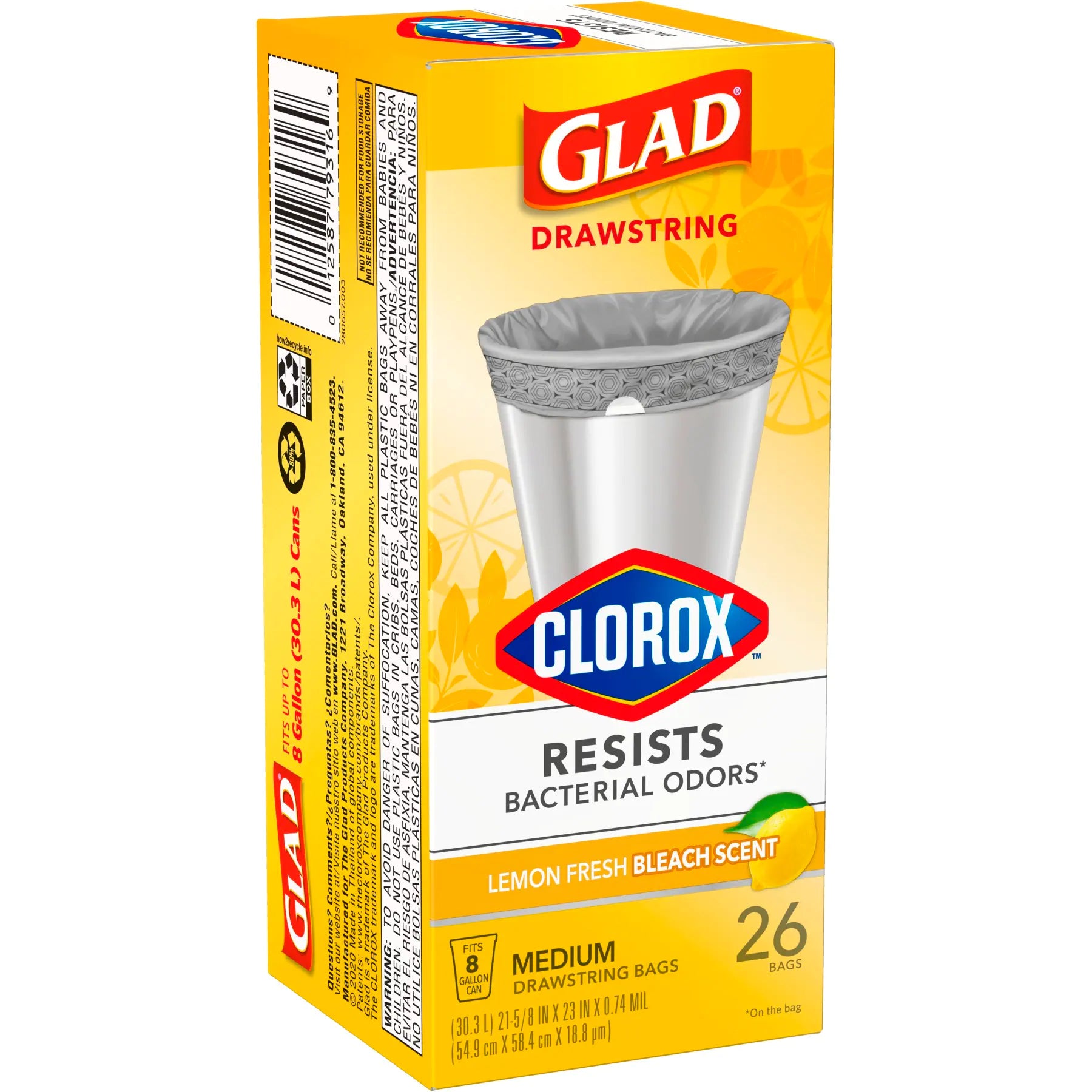 Glad Drawstring Medium 8 Gallon - 26ct/6pk