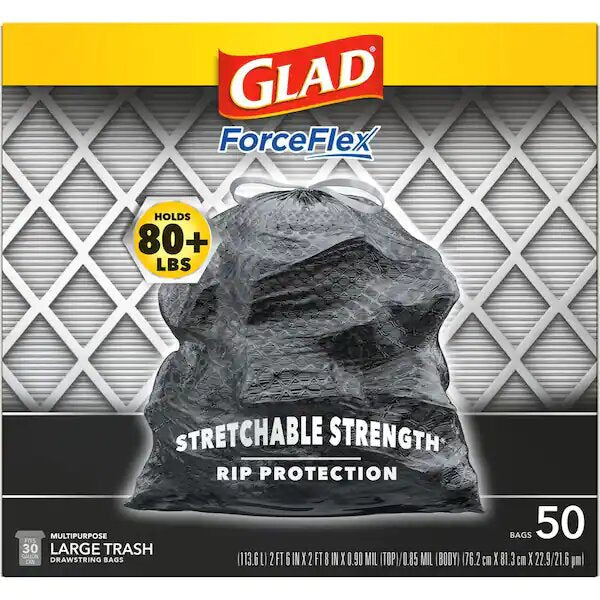 Glad ForceFlex Trash Drawstring Black 30 Gallon - 50ct/3pk