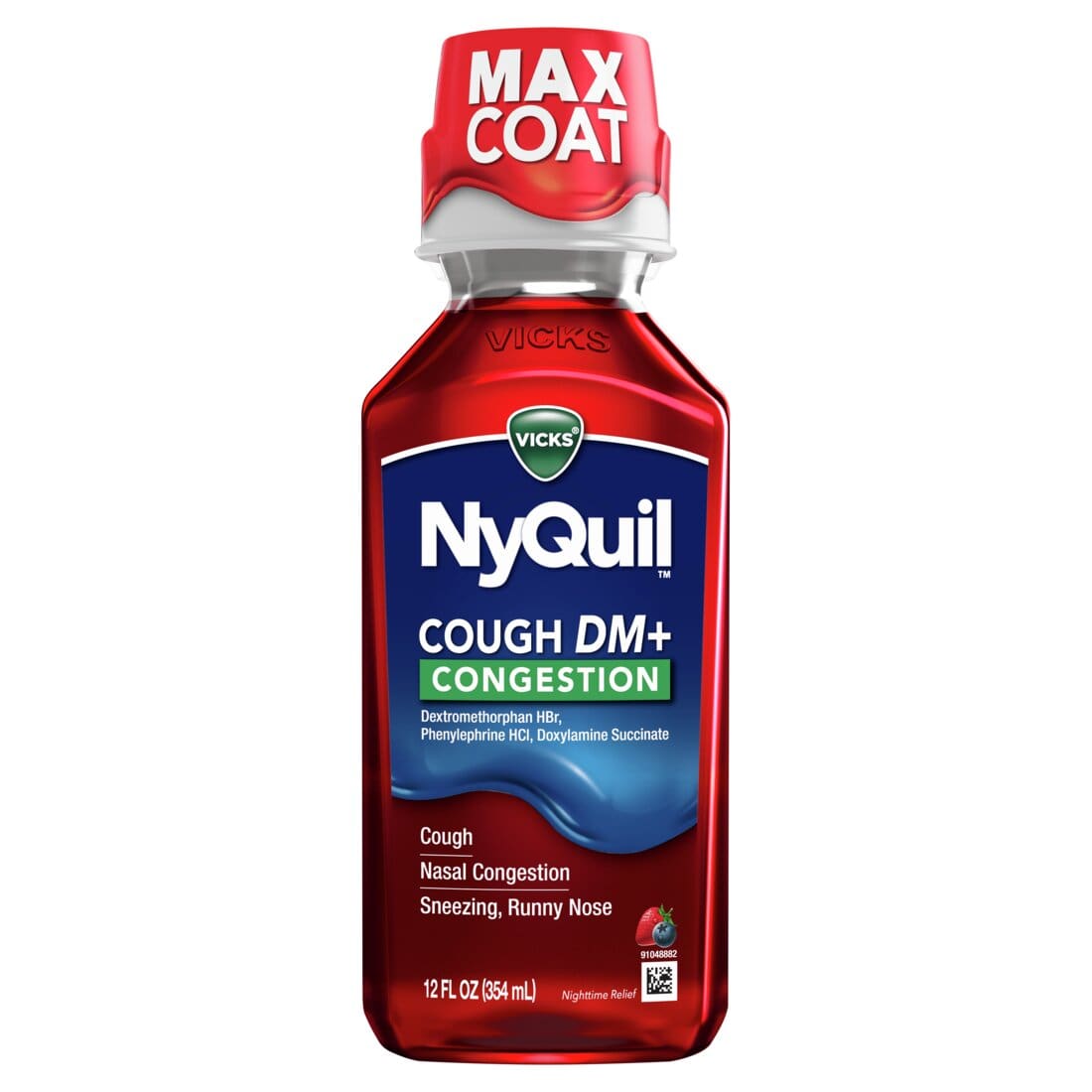Vicks NyQuil Cough DM+ Congestion Relief Liquid Medicine Multi-Symptom Cherry Flavor - 12oz/12pk