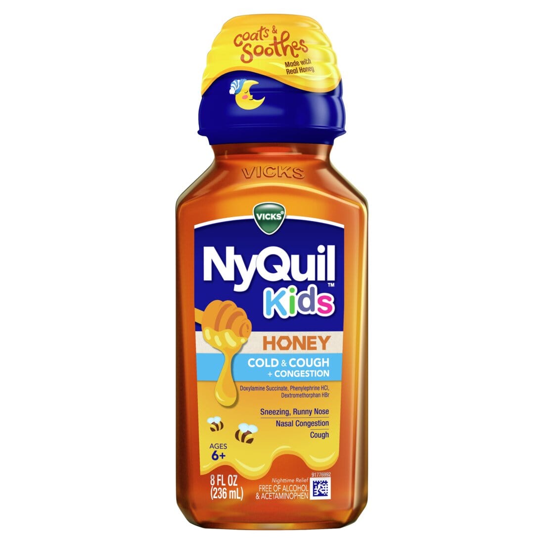 Vicks Kids NyQuil Honey Cold & Cough + Congestion Relief Honey Flavor For Children (Ages 6+) - 8oz/12pk