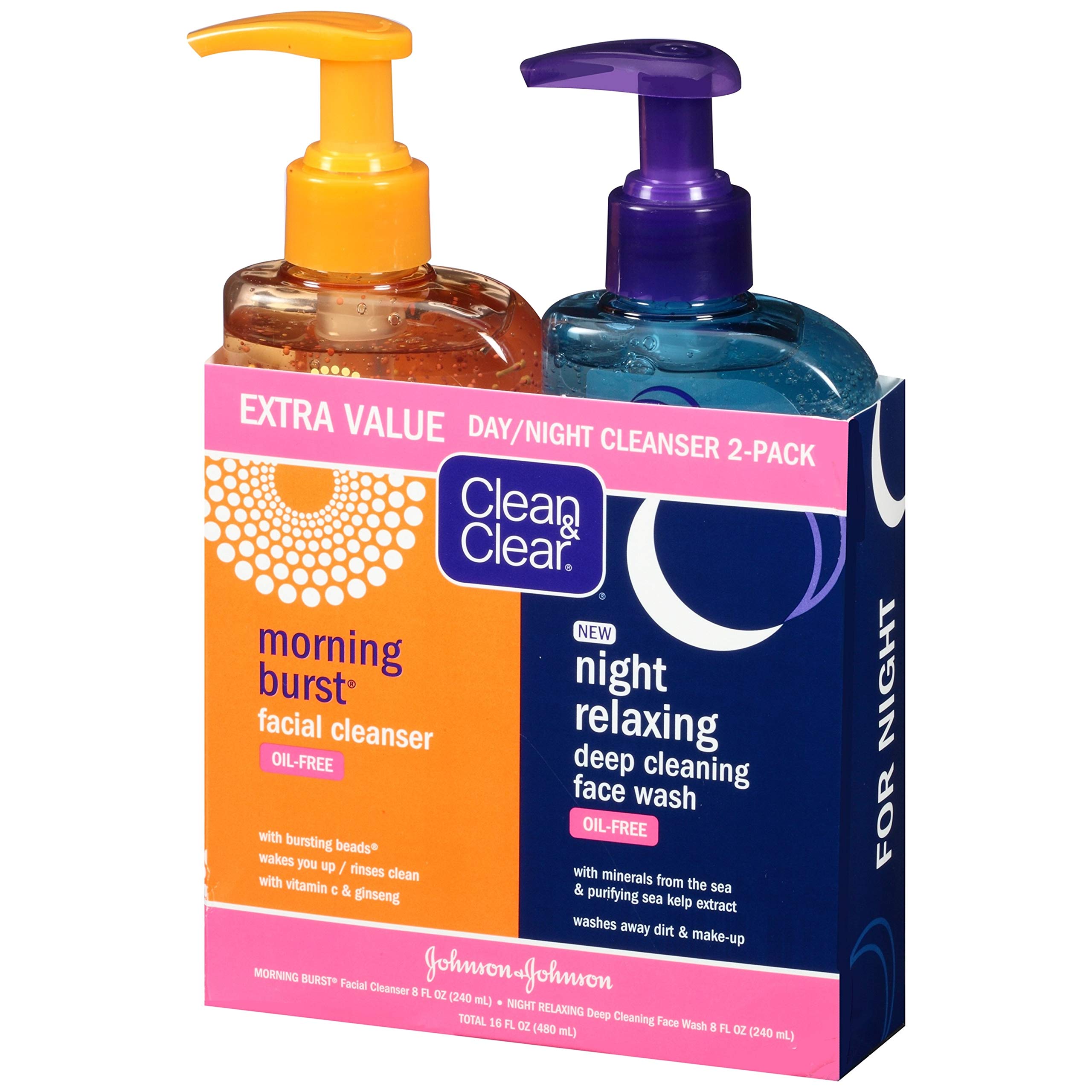Clean & Clear 2-Pack Citrus Morning Burst Facial Cleanser & Night Relaxing Face Wash - 16oz/12pk