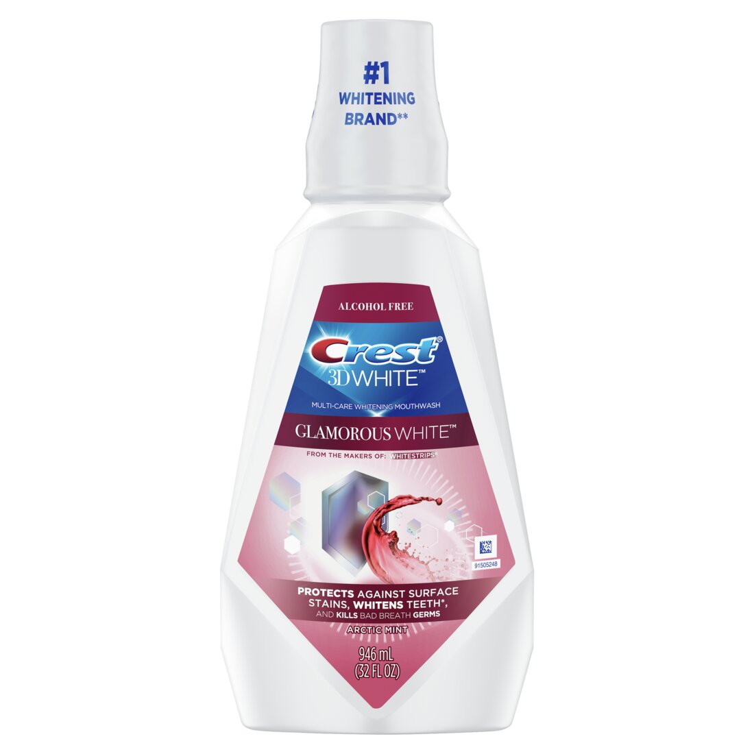 Crest 3D White Glamorous White Alcohol Free Multi-Care Whitening Mouthwash Arctic Mint - 32oz/6pk