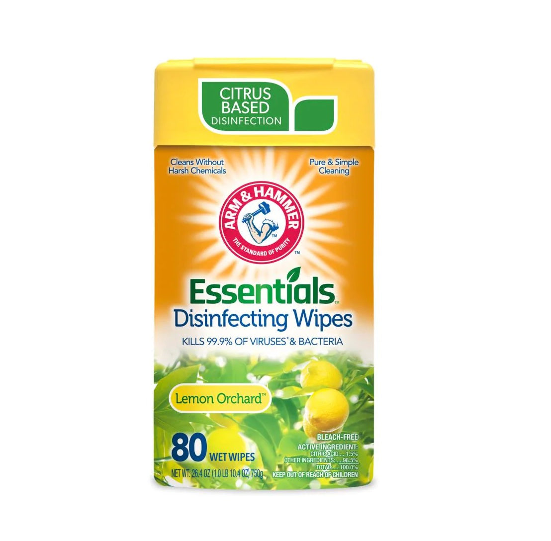 Arm & Hammer Essentials Disinfecting Wipes Lemon Orchard Scent - 80ct/6pk