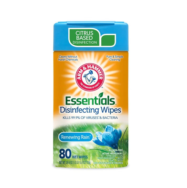 Arm & Hammer Essentials Disinfecting Wipes Renewing Rain Scent - 80ct/6pk