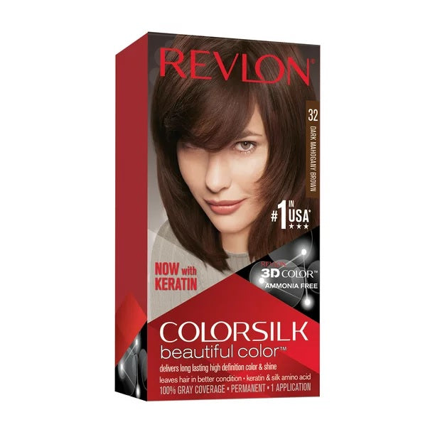 Revlon Colorsilk Hair Color 32 Dark Mahogany Brown USA - 1ct/3PK<br>