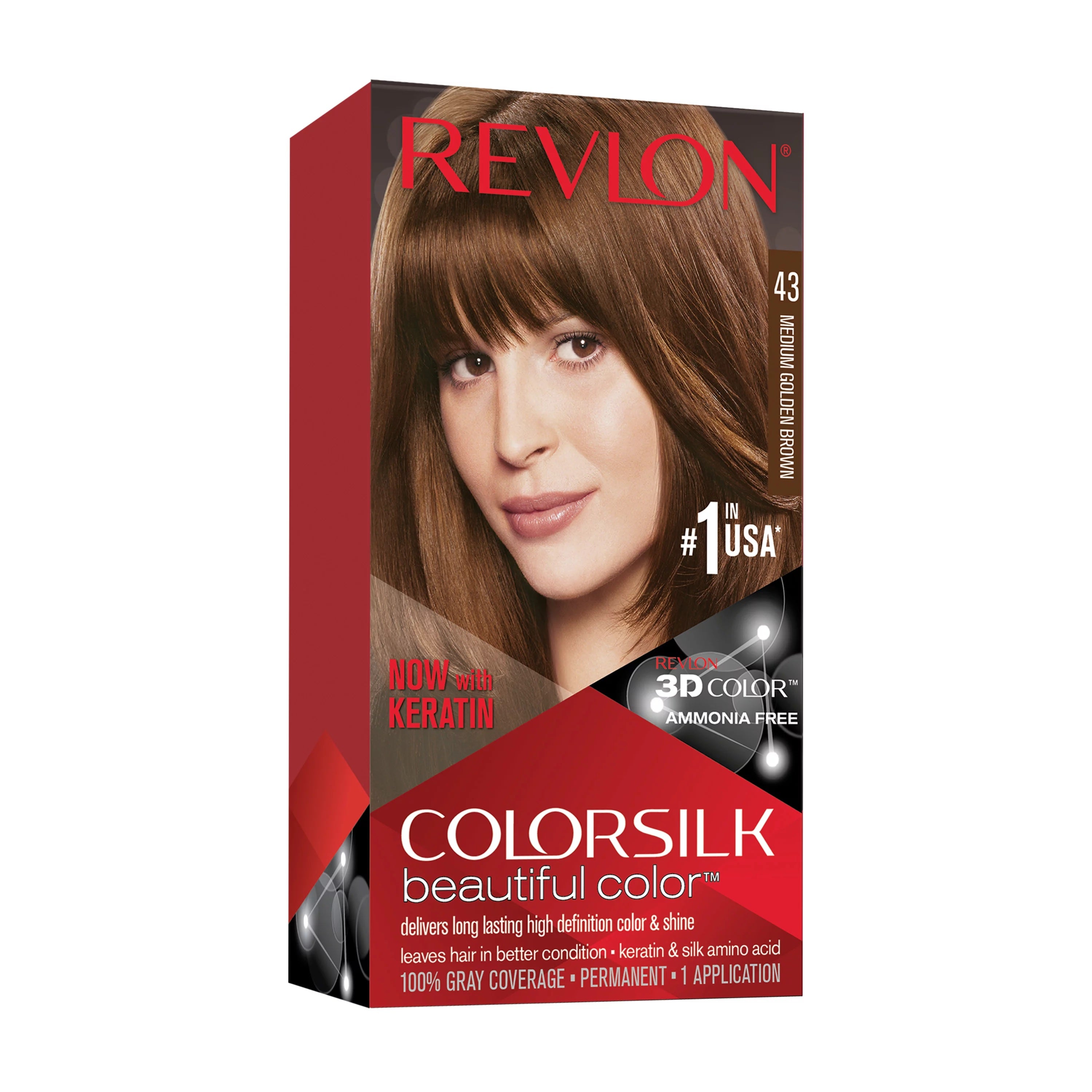 Revlon Colorsilk Hair Color USA #43 Medium Golden Brown - 1ct/3pk