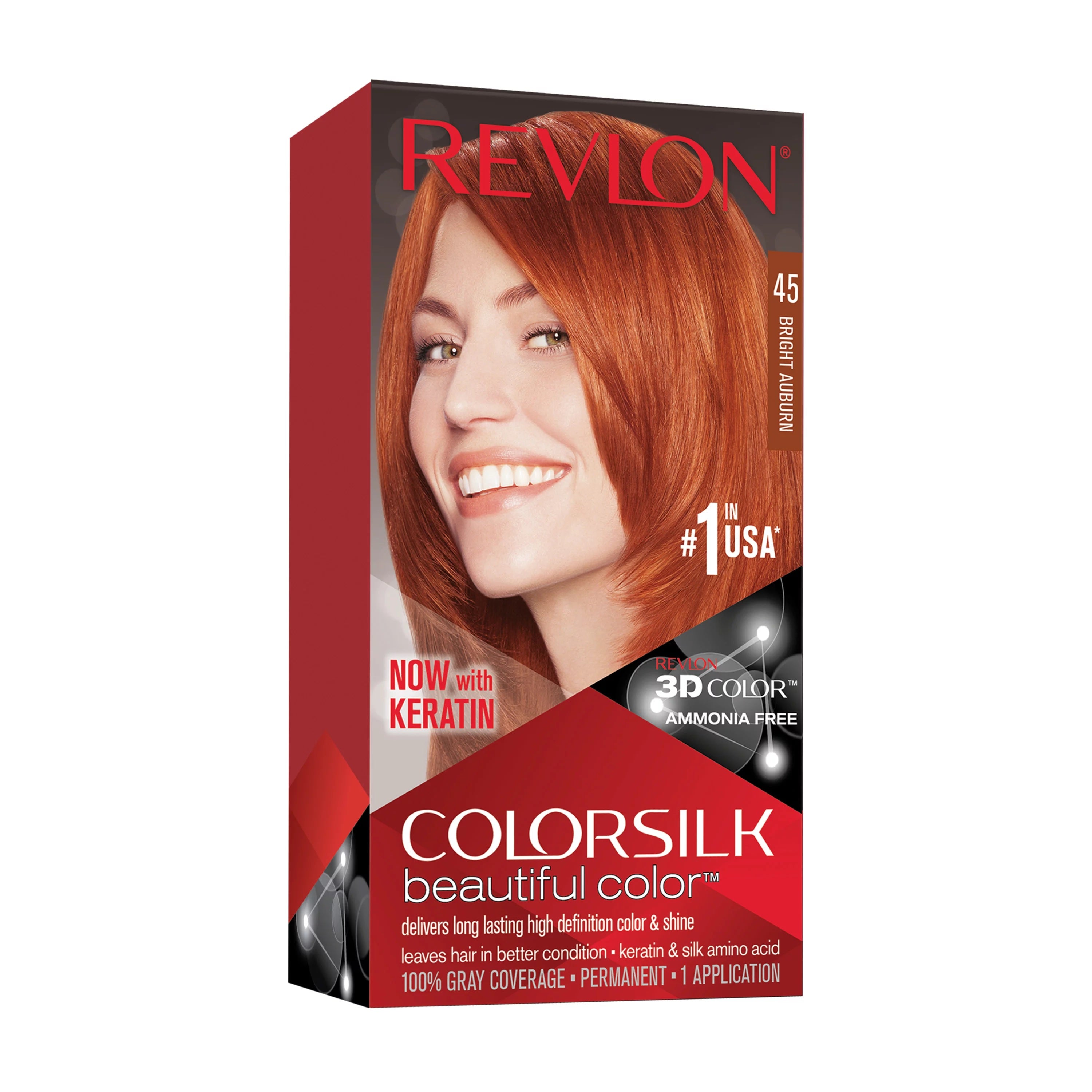 Revlon Colorsilk Hair Color 45 Bright Auburn USA - 1ct/3PK