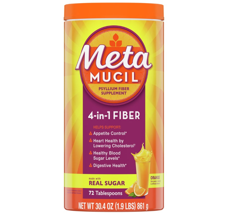 Metamucil Psyllium Fiber Supplement with Real Sugar Orange Smooth Flavored Drink - 72ct/4pk