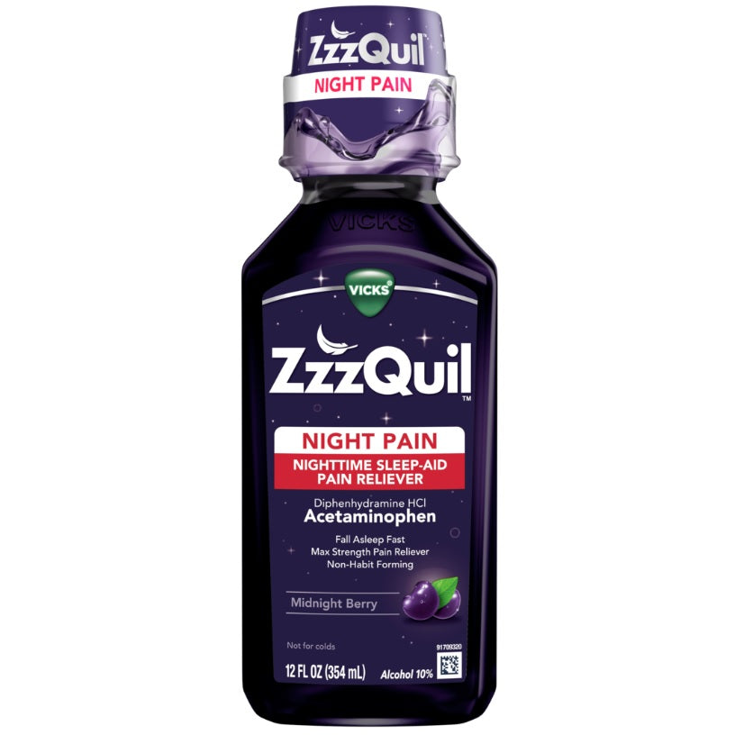Vicks ZzzQuil Nighttime Pain Reliever Alcohol 10% Midnight Berry - 12oz/12pk