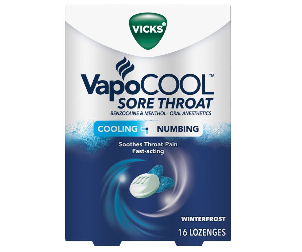 Vicks VapoCOOL SEVERE Medicated Sore Throat Drops Winterfrost Flavor - 16ct/24pk
